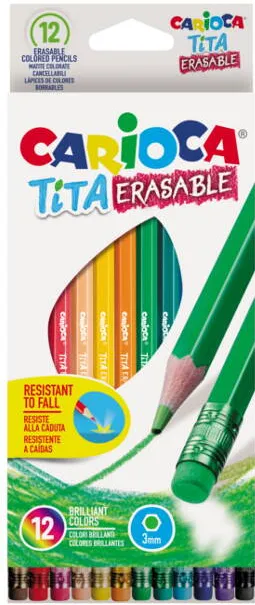 Carioca Creioane colorate CARIOCA Tita Erasable, hexagonale, flexibile, erasable, 12 culori/cutie, cu guma