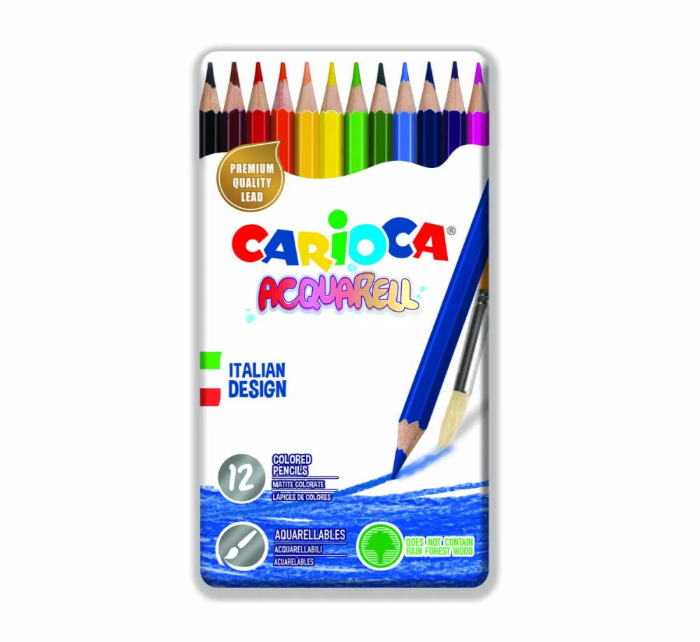 Carioca Creioane colorate CARIOCA Acquarell, hexagonale, 12 culori/cutie - cutie metalica