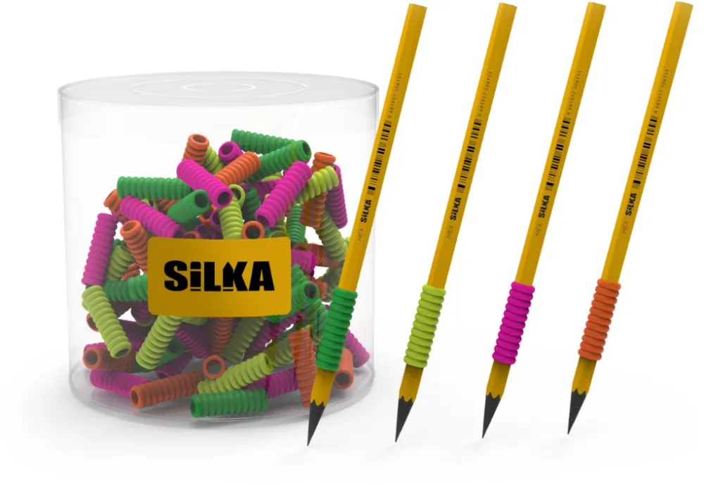 Silka Display silicon grip pt creion, pt scriere de mana la copii, 72buc/display, SILKA Spiral Neon-ergono