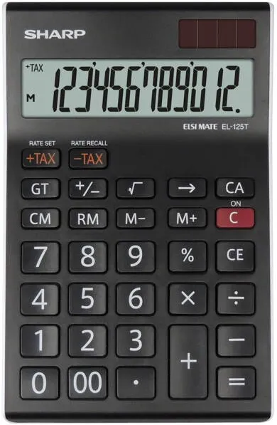 Sharp Calculators Calculator de birou, 12 digits, 176x112x13mm, dual power, SHARP EL-125TWH - negru/alb