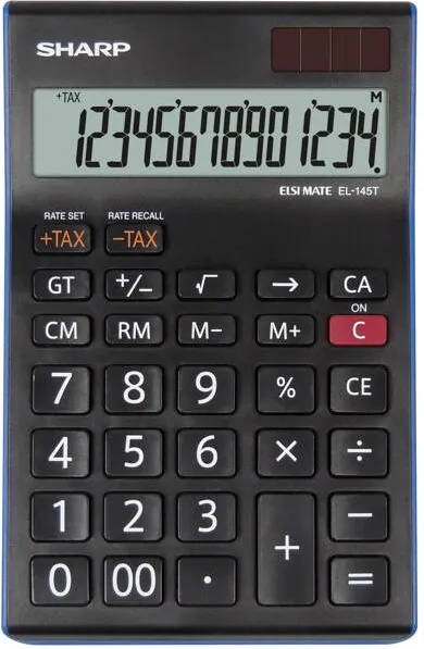 Sharp Calculators Calculator de birou, 14 digits, 176x112x13mm, dual power, SHARP EL-145TBL - negru