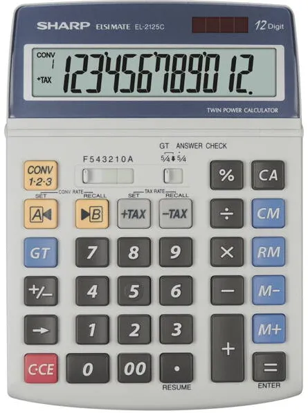 Sharp Calculators Calculator de birou, 12 digits, 195x140x23mm, dual power, SHARP EL-2125C - gri