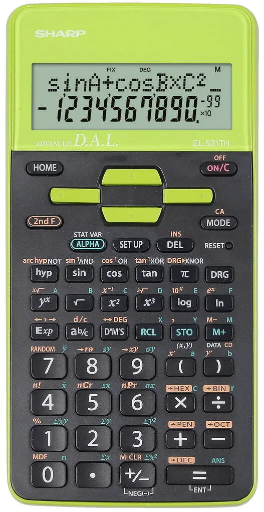 Sharp Calculators Calculator stiintific, 10 digits, 273 functii, 161x80x15mm, dual power, SHARP EL-531THGR-negru/verde