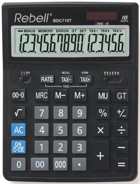 Rebell Calculator de birou, 16 digits, 206 x 155 x 35 mm, dual power, Rebell BDC 716M - negru