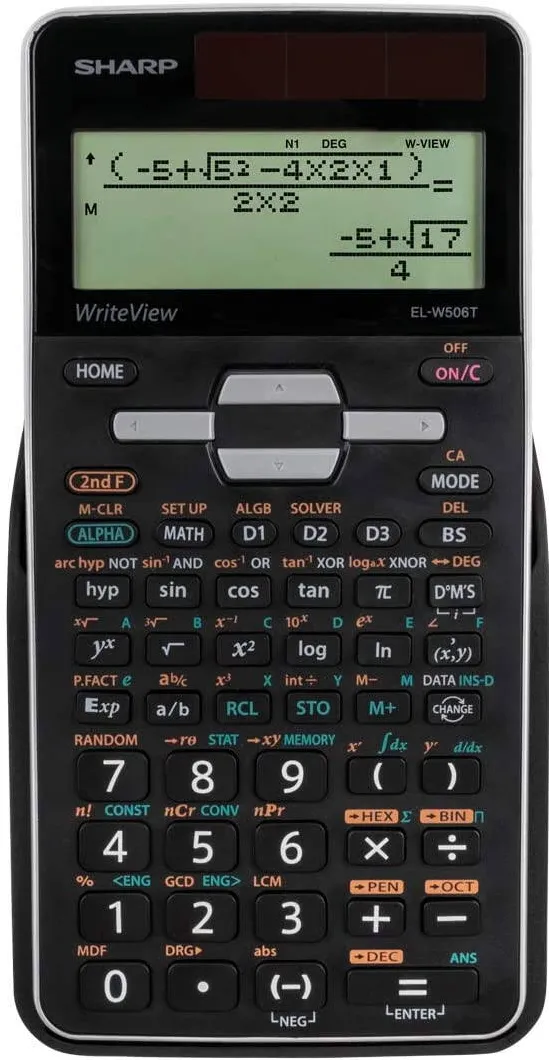 Sharp Calculators Calculator stiintific, 16 digits, 640 functii, 161x80x15mm, dual power, SHARP EL-W506TBSL - argint