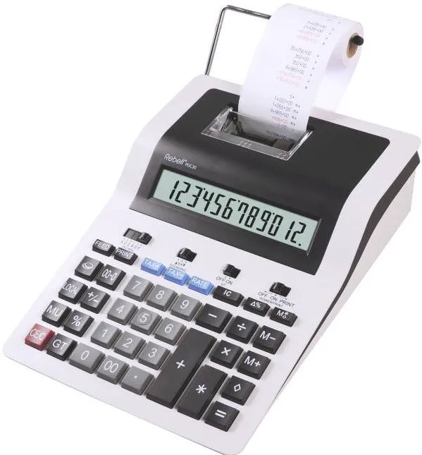 Rebell Calculator cu banda, 12 digits, 255 x 190 x 70 mm, Rebell PDC 30 - alb/negru