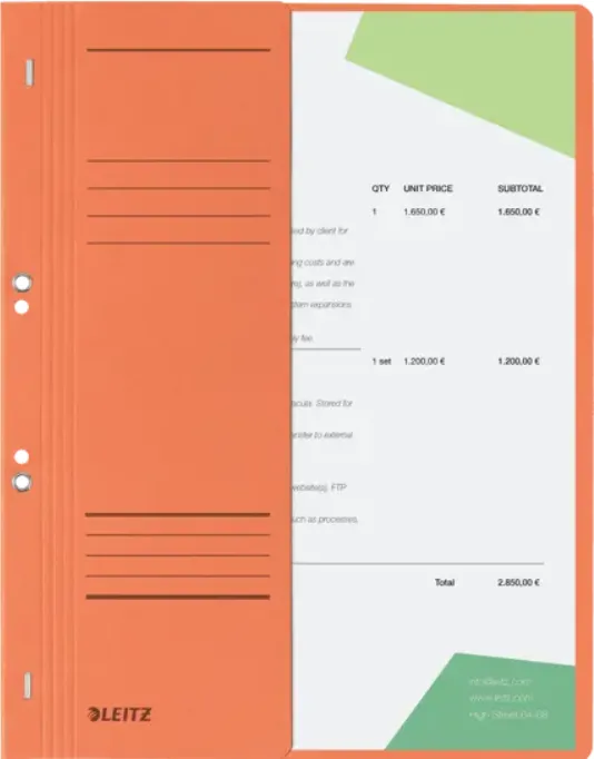 Leitz Dosar cu sina Leitz 1/2, carton, A4, cu capse, 170 coli, orange