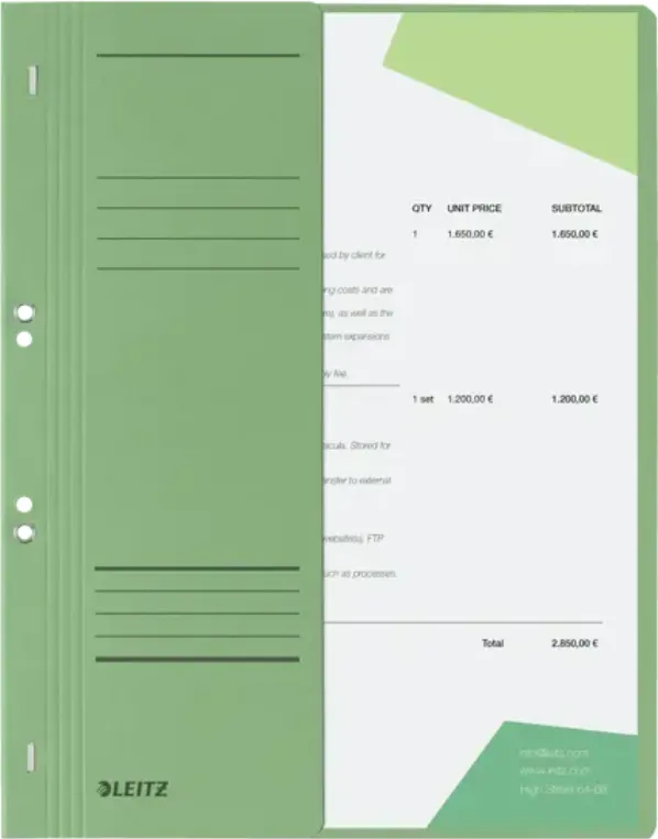 Leitz Dosar cu sina Leitz 1/2, carton, A4, cu capse, 170 coli, verde