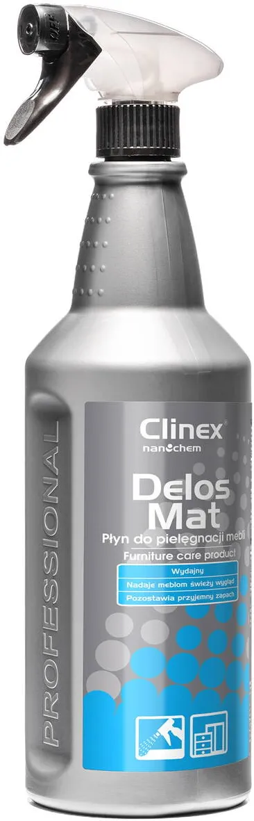Clinex Delos Mat, 1 litru, cu pulverizator, solutie pentru curatat mobila, fara efect de stralucire