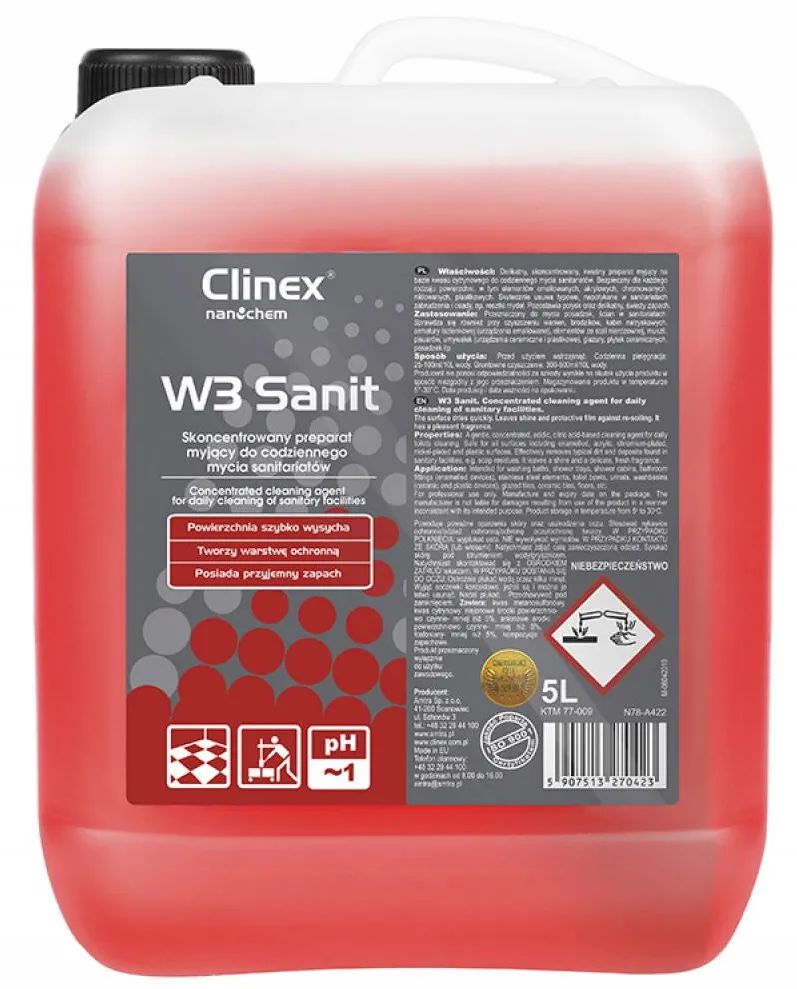 Clinex W3 Sanit, 5litri, detergent lichid, concentrat, pt. curatarea obiectelor sanitare, toaletelor