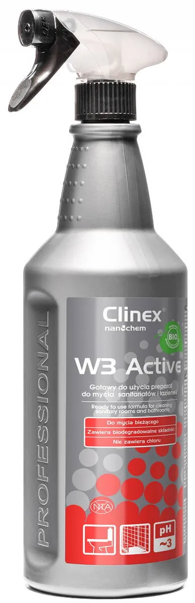 Clinex W3 Active Bio, 1 litru, cu pulverizator, detergent lichid pentru curatare toalete si bai
