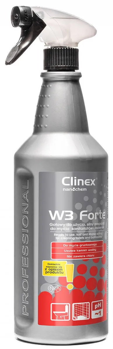 Clinex W3 Forte, 1 litru, cu pulverizator, solutie forte, curatare toalete si bai