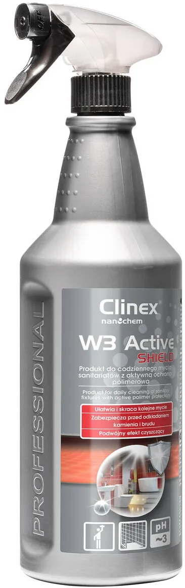 Clinex W3 Active Shield, 1 litru, cu pulverizator, solutie delicata, curatare suprafete sanitare/bai