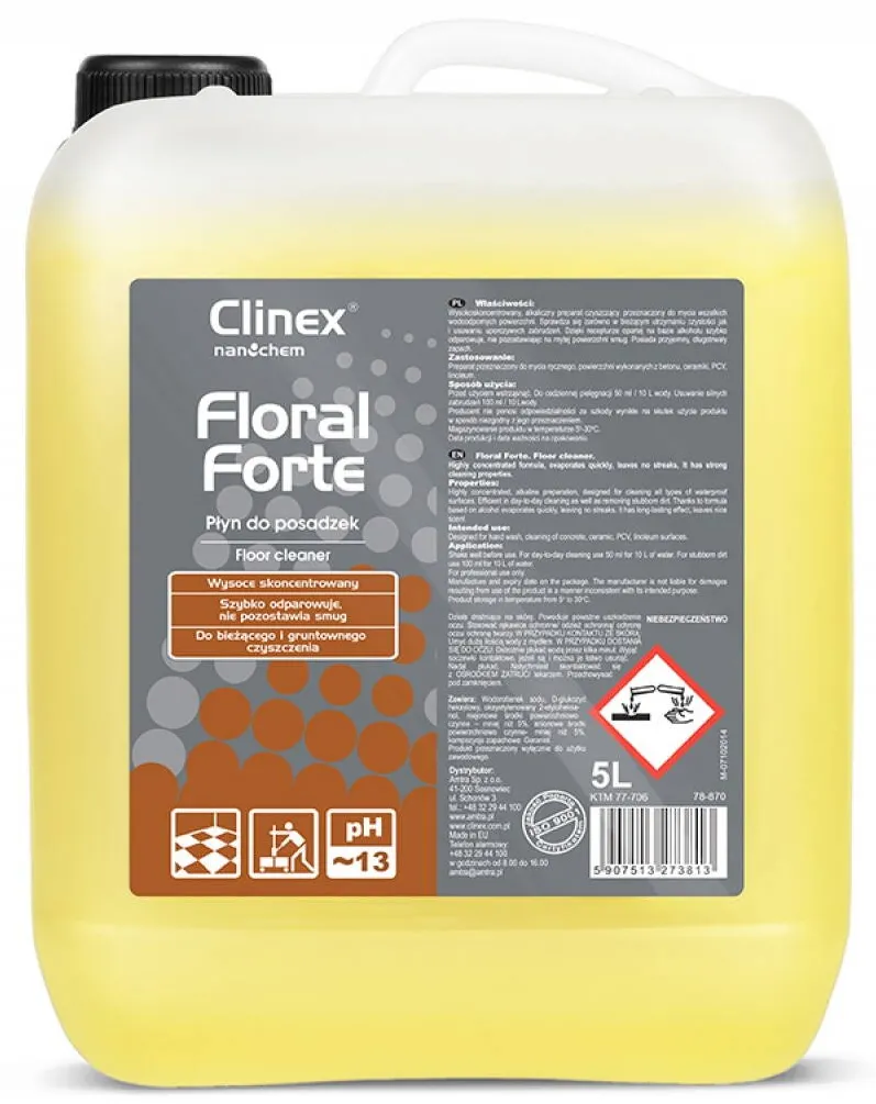 Clinex Floral Forte, 5 litri, detergent lichid, concentrat, pentru curatare pardoseli
