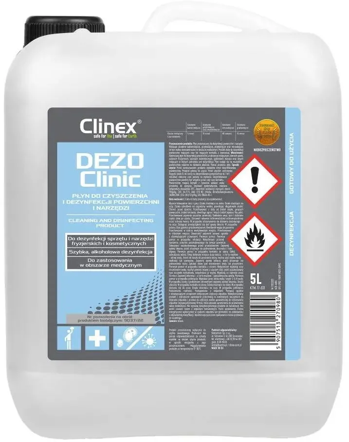 Clinex DEZOClinic, 5 litri, detergent dezinfectant pentru suprafete diverse, inclusiv unitati sanita