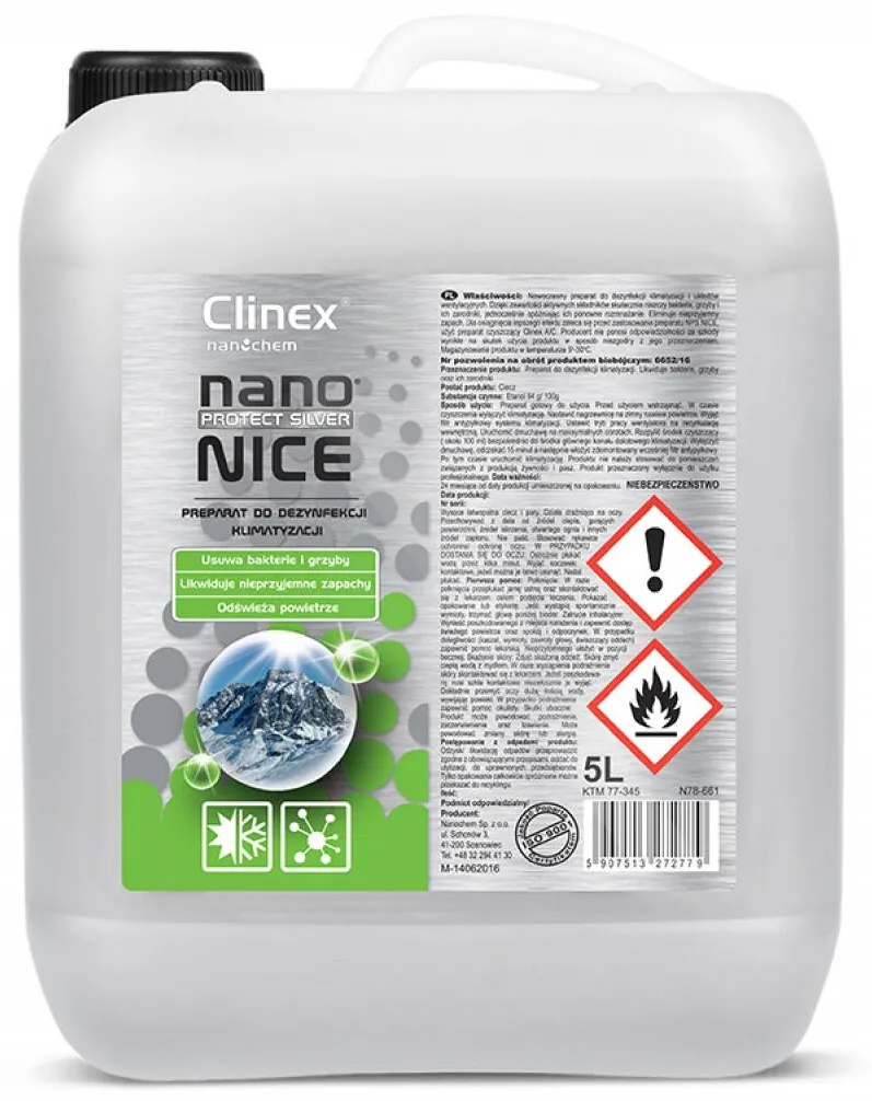 Clinex NanoProtect Silver Nice, 5 litri, lichid dezinfectant pt. aer conditionat si ventilatie