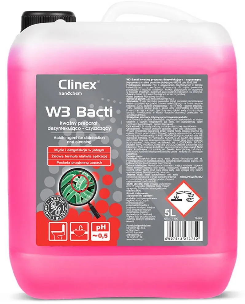 Clinex W3 Bacti, 5 litri, solutie pentru curatare si dezinfectare diverse suprafete