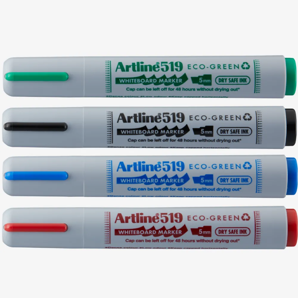 Artline Marker pentru tabla de scris ARTLINE 519 Eco Green - Dry safe ink 48h, varf tesit 2.0-5.0mm, 4 cul/s