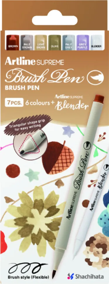 Artline Carioca corp triunghiular, ARTLINE Supreme Branches, varf flexibil (tip pensula), 6 cul/cut + blende