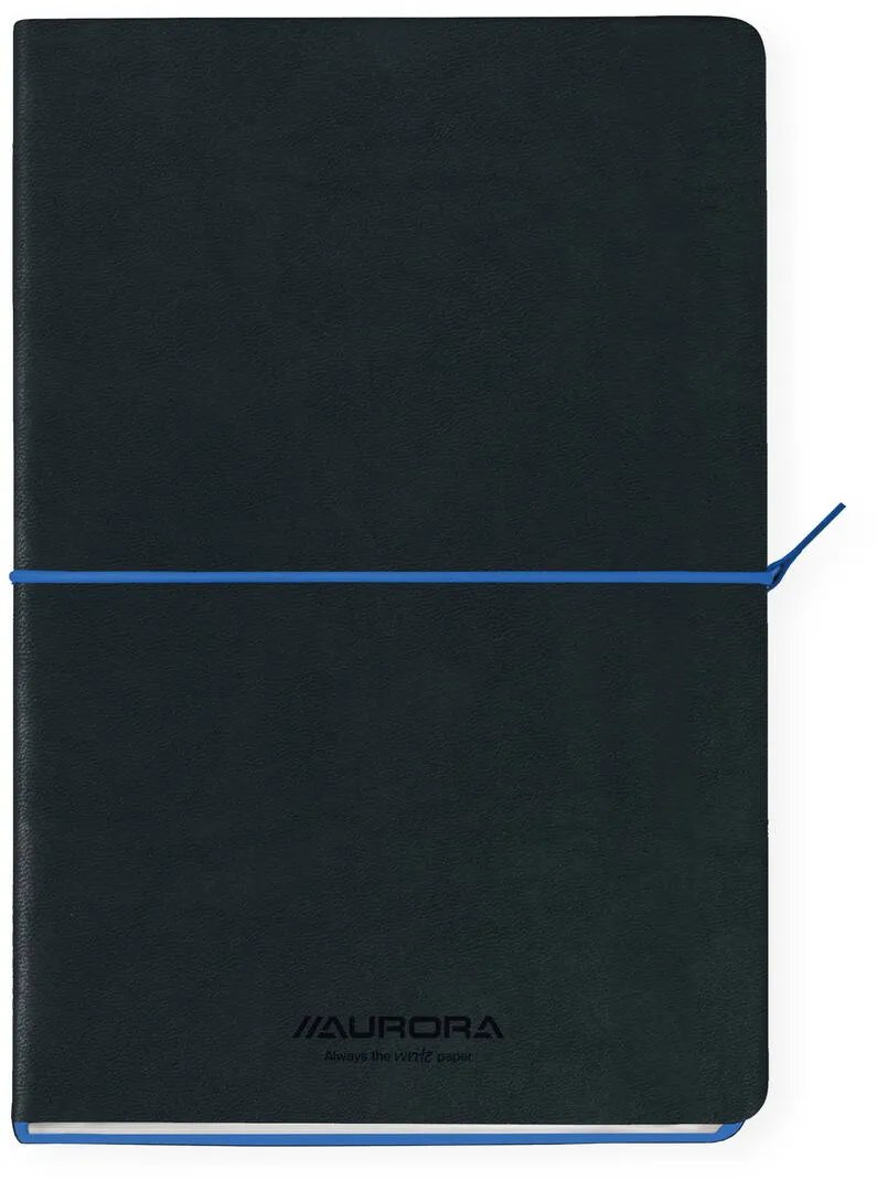 Aurora Caiet A5, 192 file-hartie cream FSC 80gsm, coperta soft-touch negru/albastru, AURORA Tesoro-dictando
