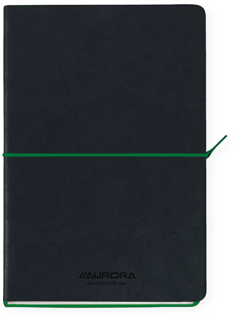 Aurora Caiet A5, 192 file-hartie cream FSC 80gsm, coperta soft-touch negru/verde, AURORA Tesoro - dictando