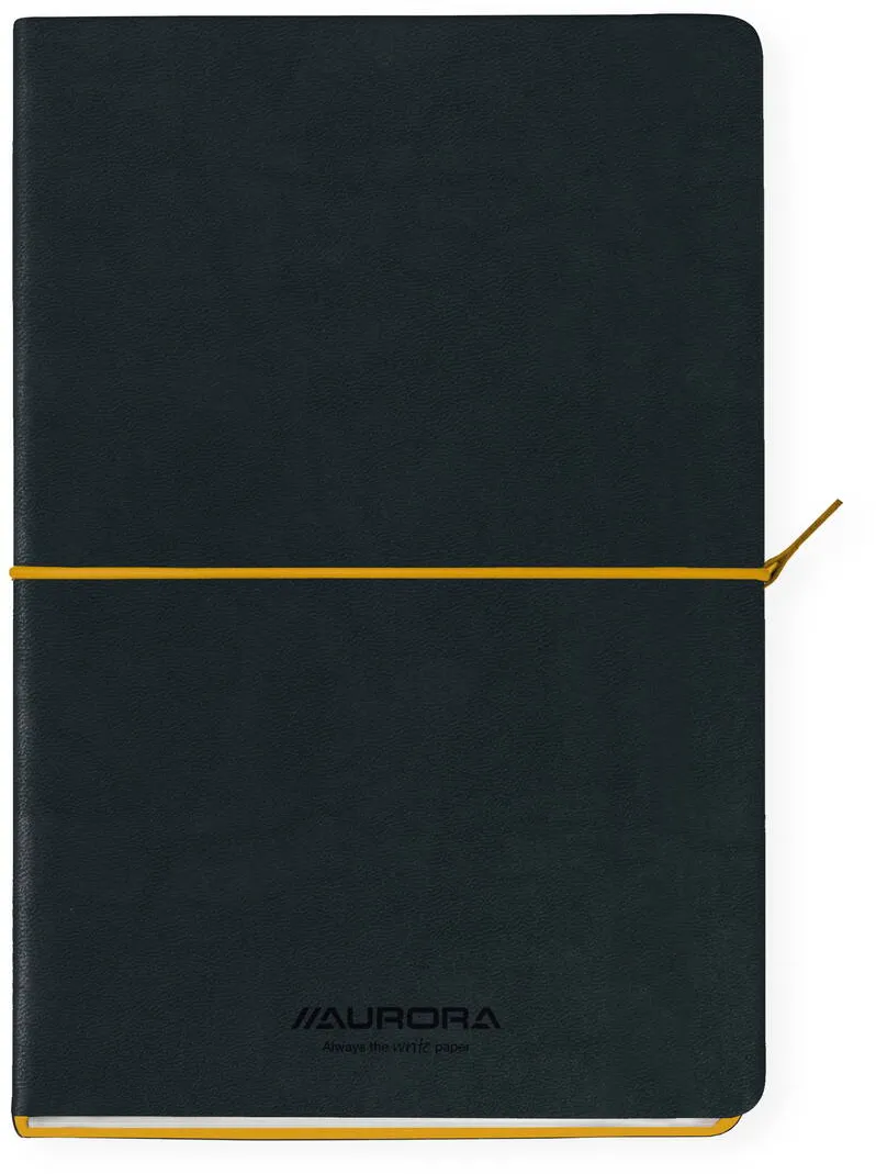 Aurora Caiet A5, 192 file-hartie cream FSC 80gsm, coperta soft-touch negru/galben, AURORA Tesoro - dictando