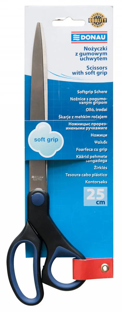 DONAU Foarfeca otel, ergonomica, 25cm, cu rubber grip, DONAU Soft Grip - maner albastru