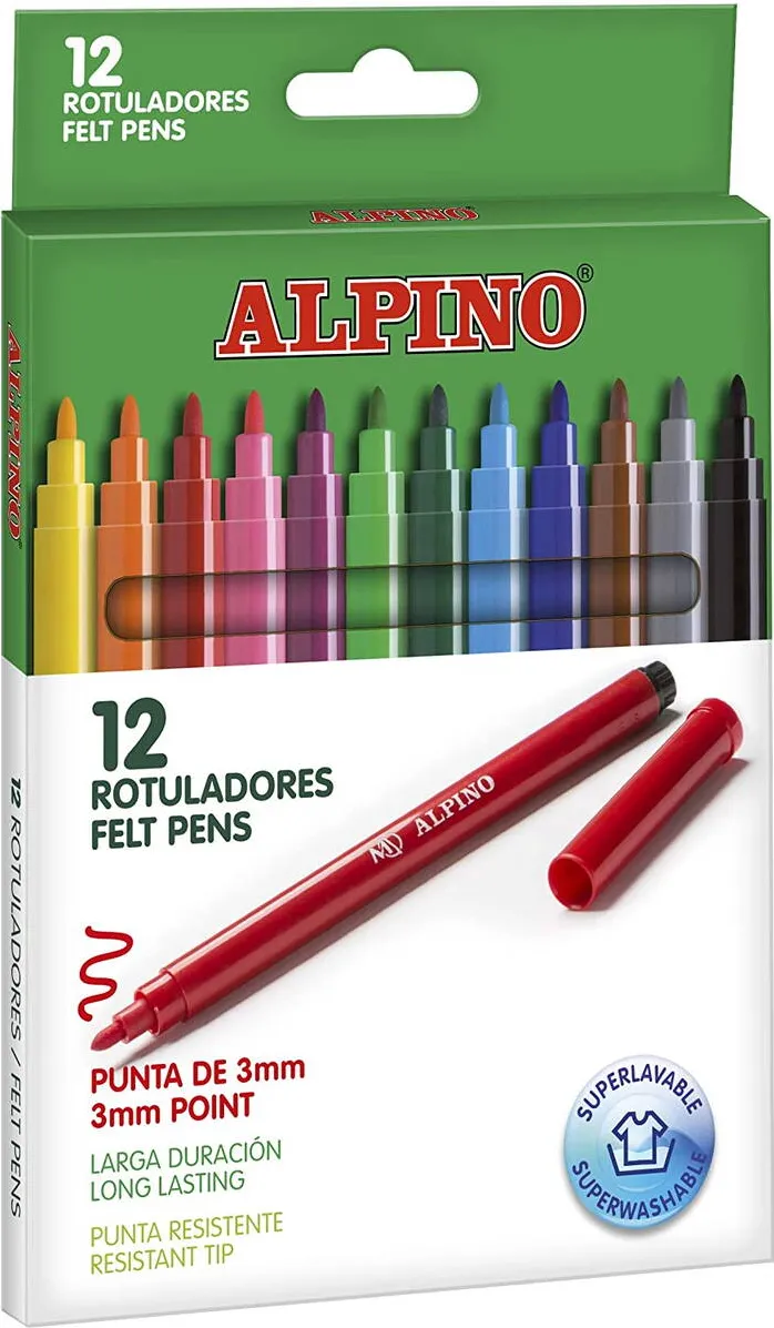Alpino Carioca lavabila, 12 culori/cutie, ALPINO Standard - culori clasice