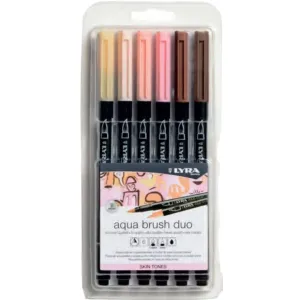 LYRA Markere LYRA Aqua Brush Duo, 2 capete (brush + 1mm), 6 culori ale pielii/blister