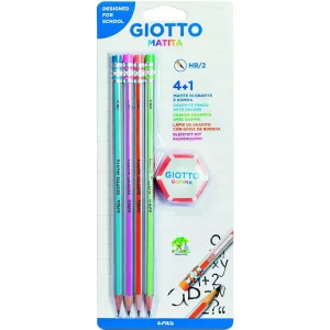 GIOTTO Creion cu mina grafit, 4 buc/set+radiera, GIOTTO