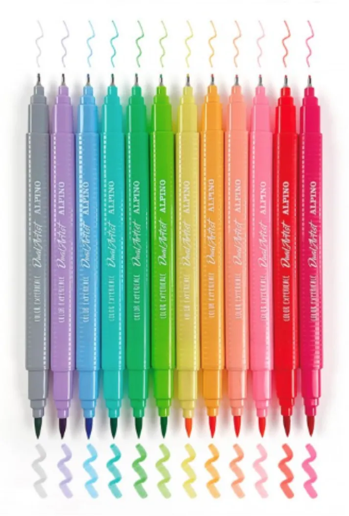 Alpino Carioca cu 2 capete, pentru caligrafie, 12 culori pastel /set, ALPINO Color Experience