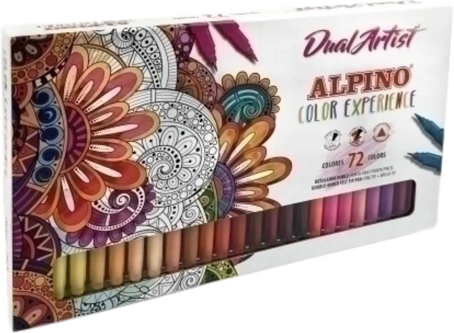 Alpino Carioca cu 2 capete, varf 0.7mm/tip pensula, 72 culori pastel/set, ALPINO Color Experience