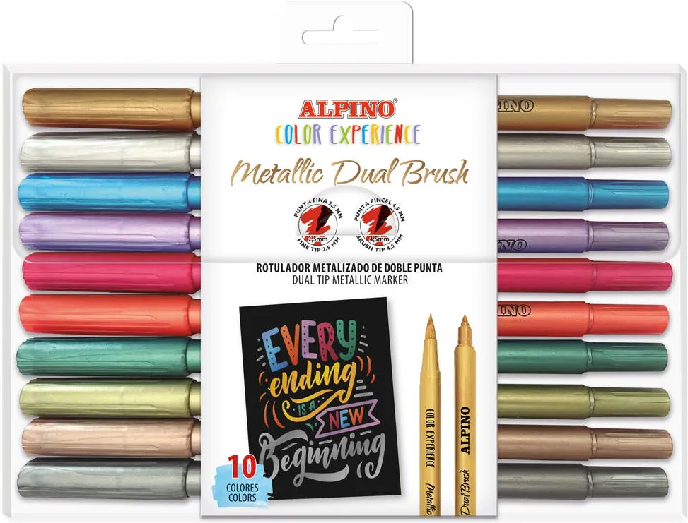 Alpino Marker metalic cu 2 capete varf fine/tip pensula, ALPINO Color Experience