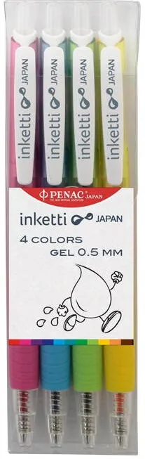 Penac Set 4 pixuri cu gel PENAC Inketti 0.5mm - culori (pink, sky blue, lime, yellow)