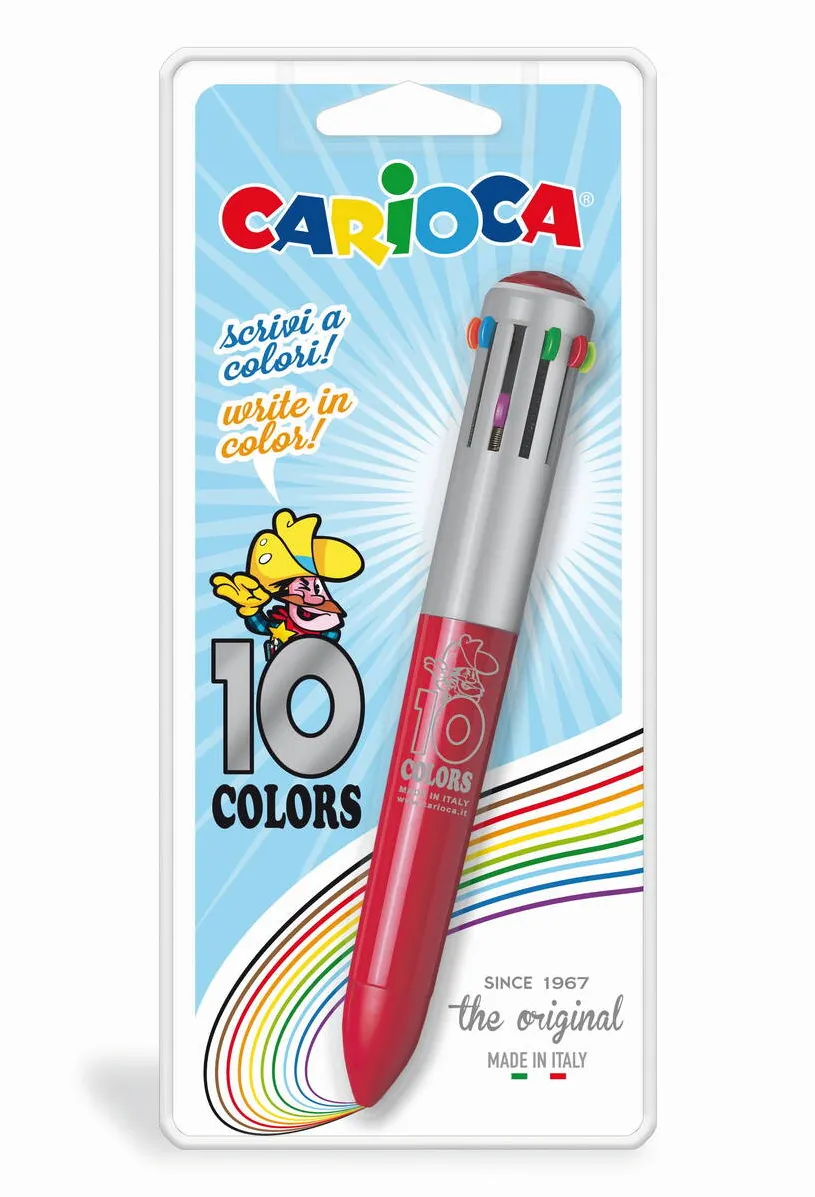 Carioca Pix cu 10 culori, corp gri/color, blister, CARIOCA