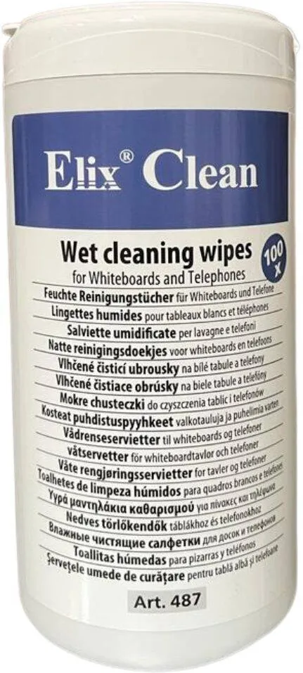 Solutie de curatare ELIX Clean Servetele umede pentru curatare table albe pentru scris, 100/tub, ELIX Clean