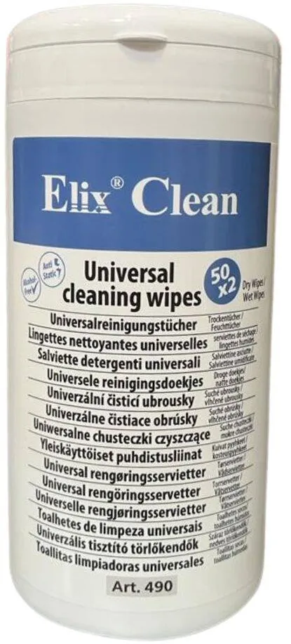 Solutie de curatare ELIX Clean Servetele curatare monitoare TFT/LCD/notebook, 100/tub (50umede/50uscate), ELIX Clean
