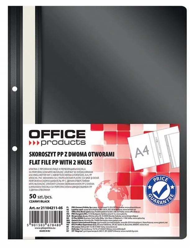 Office Products Dosar plastic PP cu sina, cu gauri, grosime 100/170 microni, 50 buc/set, Office products - negru