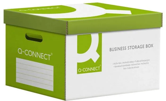 Q-CONNECT Container arhivare cu capac detasabil, 515x305x350mm, carton 468gsm, Q-Connect - alb/verde