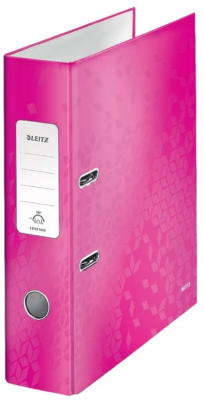 Leitz Biblioraft LEITZ 180 WOW, carton laminat, partial reciclat, FSC, A4, 80 mm, roz