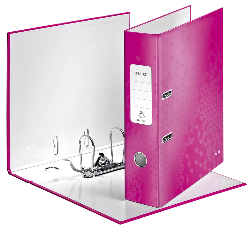Leitz Biblioraft LEITZ 180 WOW, carton laminat, partial reciclat, FSC, A4, 52 mm, roz