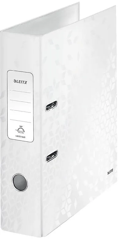 Leitz Biblioraft LEITZ 180 WOW, carton laminat, partial reciclat, FSC, A4, 80 mm, alb