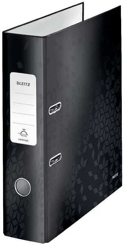 Leitz Biblioraft LEITZ 180 WOW, carton laminat, partial reciclat, FSC, A4, 80 mm, negru
