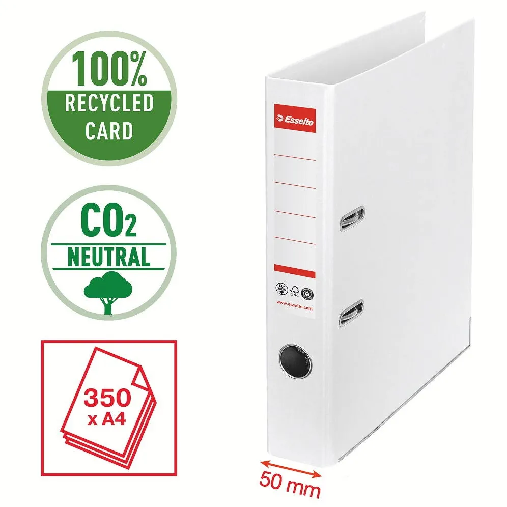 Esselte Biblioraft Esselte No.1 Power Recycled, carton CO2 neutru, 100% reciclat, FSC, A4, 50 mm, alb