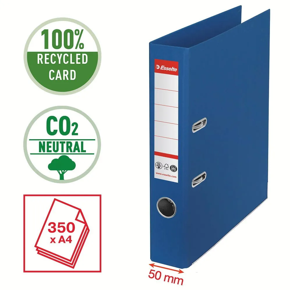 Esselte Biblioraft Esselte No.1 Power Recycled, carton CO2 neutru, 100% reciclat, FSC, A4, 50 mm, albastru
