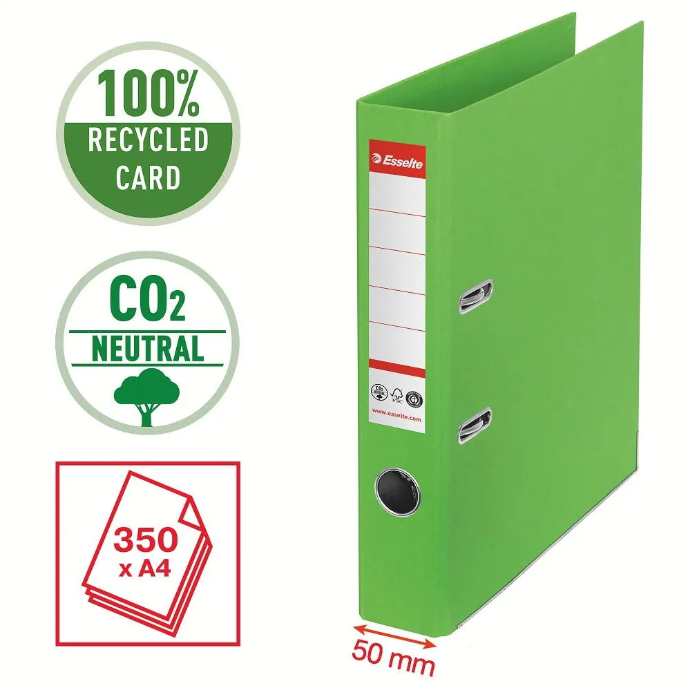 Esselte Biblioraft Esselte No.1 Power Recycled, carton CO2 neutru, 100% reciclat, FSC, A4, 50 mm, verde