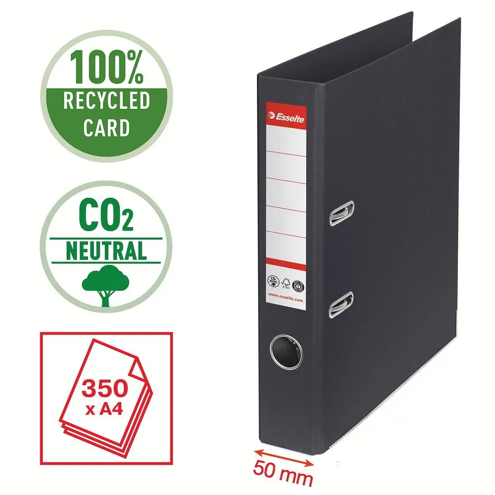 Esselte Biblioraft Esselte No.1 Power Recycled, carton CO2 neutru, 100% reciclat, FSC, A4, 50 mm, negru