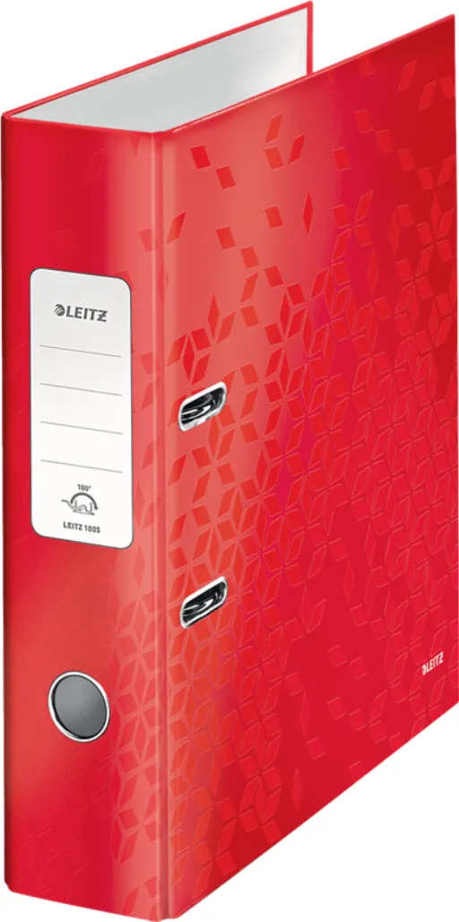 Leitz Biblioraft LEITZ 180 WOW, carton laminat, partial reciclat, FSC, A4, 80 mm, rosu