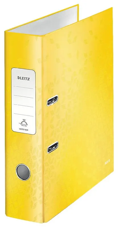 Leitz Biblioraft LEITZ 180 WOW, carton laminat, partial reciclat, FSC, A4, 80 mm, galben