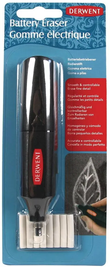 DERWENT Radiera electrica DERWENT Professional, cu baterii, 8 rezerve incluse, negru
